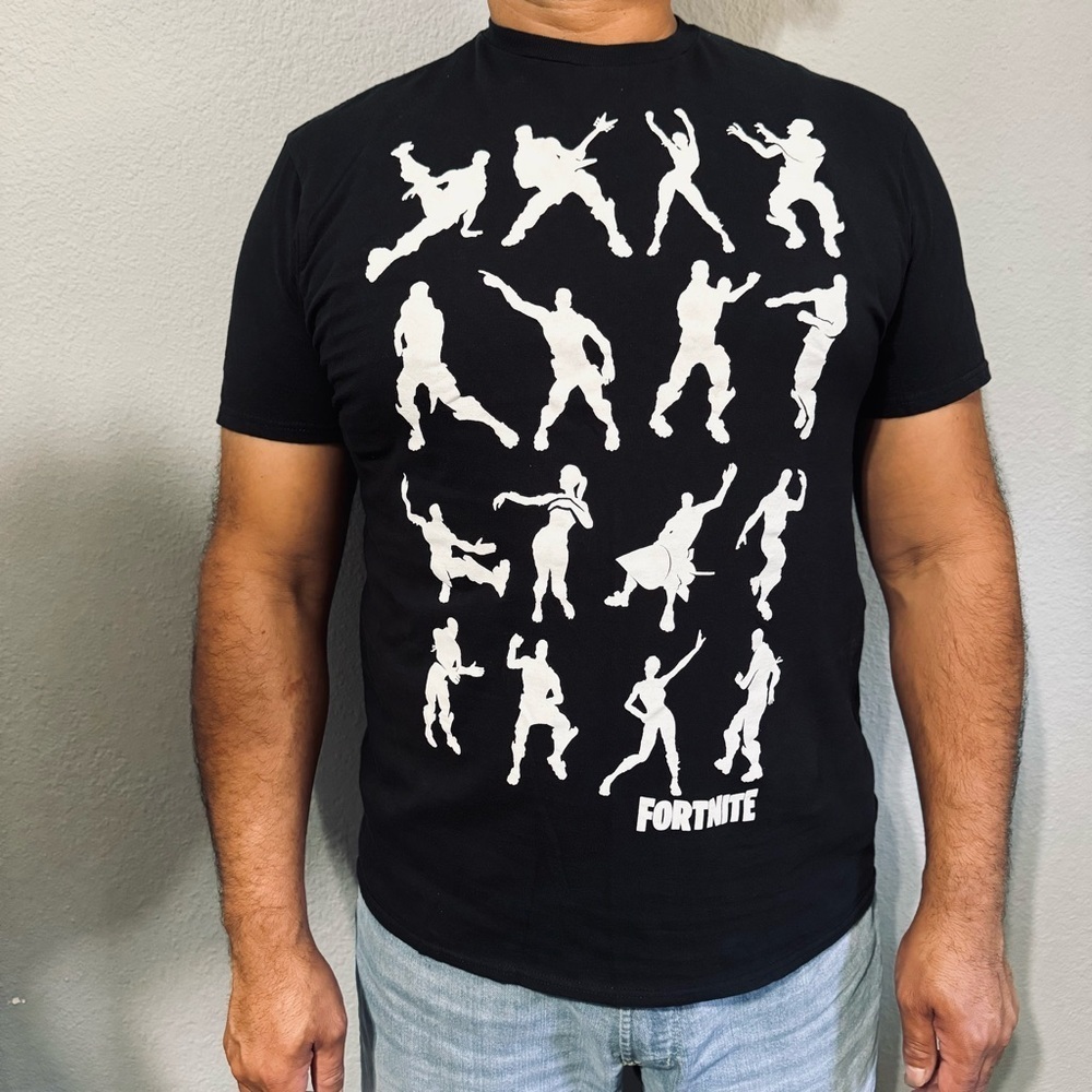 Fortnite Men Black Dance Emote Crew Neck Gaming T-Shirt Size L 100% Cotton